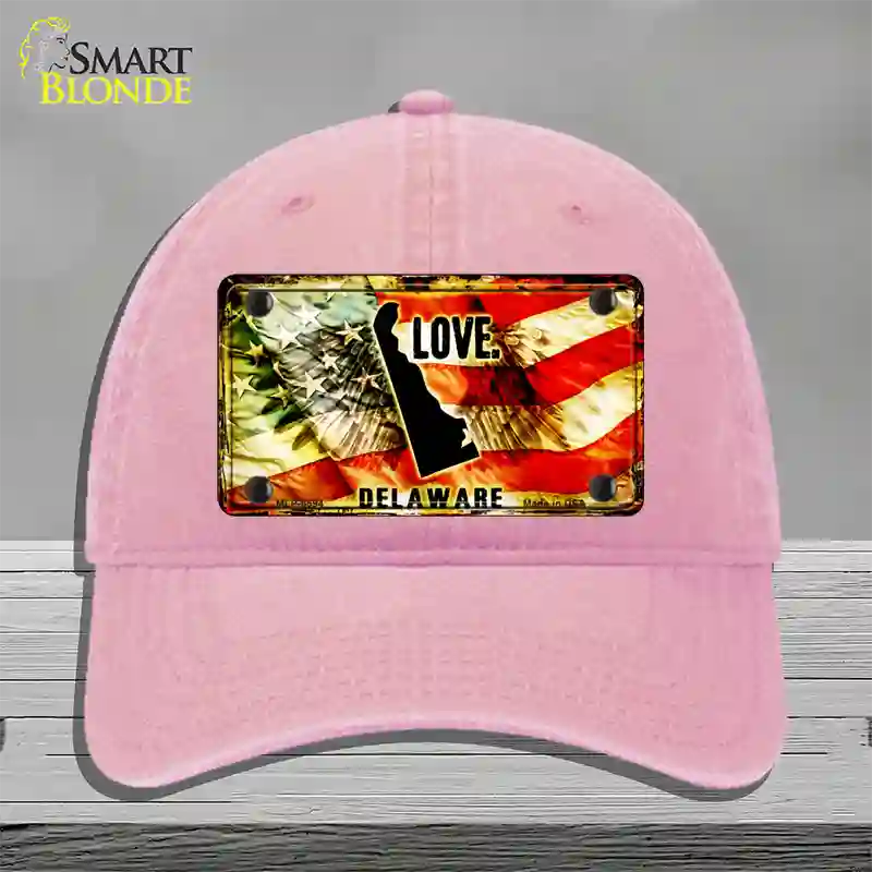 Delaware Love Novelty License Plate Hat Unconstructed Cotton / Pink