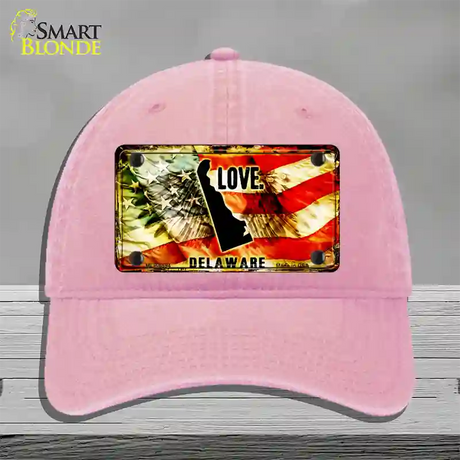 Delaware Love Novelty License Plate Hat Unconstructed Cotton / Pink