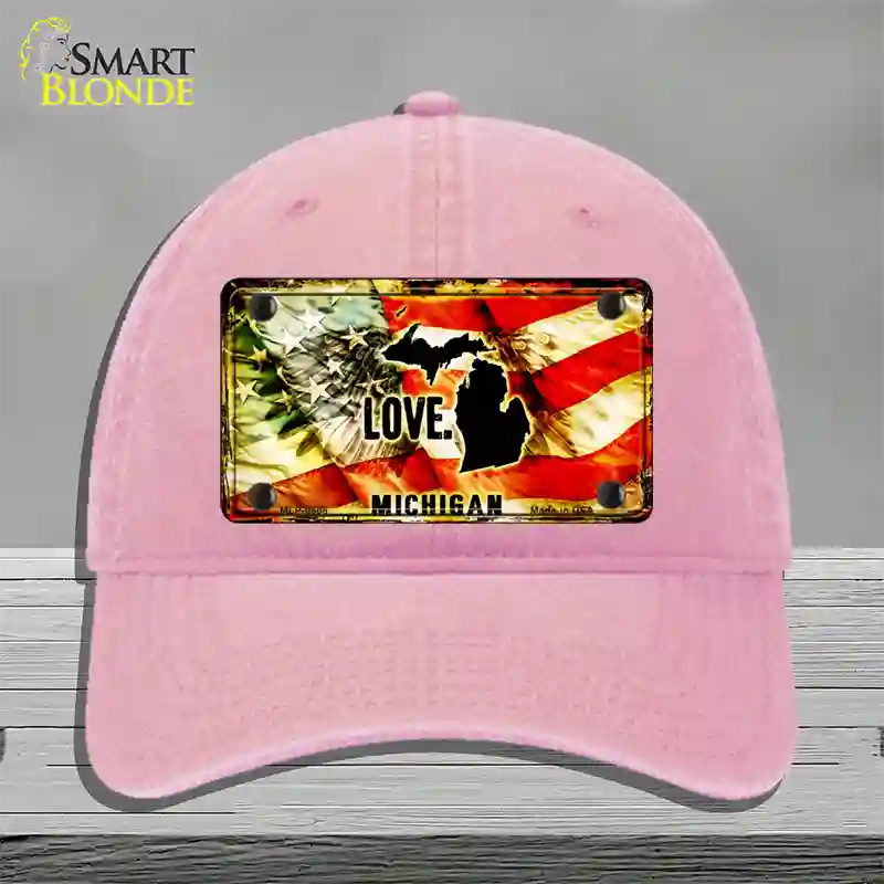 Michigan Love Novelty License Plate Hat Unconstructed Cotton / Pink