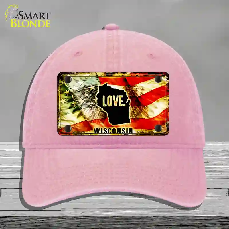 Wisconsin Love Novelty License Plate Hat Unconstructed Cotton / Pink