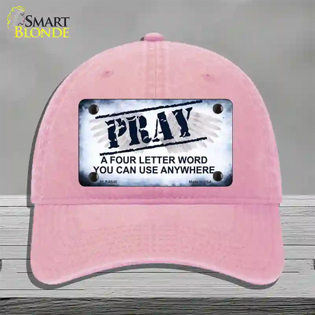 Pray Novelty License Plate Hat Unconstructed Cotton / Pink