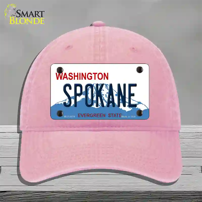 Spokane Washington Novelty License Plate Hat Unconstructed Cotton / Pink