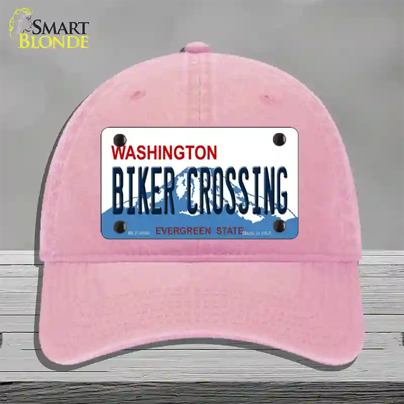 Biker Crossing Washington Novelty License Plate Hat Unconstructed Cotton / Pink