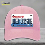 Biker Crossing Washington Novelty License Plate Hat Unconstructed Cotton / Pink