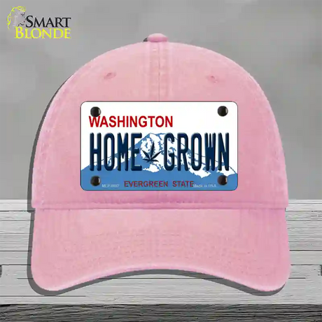 Home Grown Washington Novelty License Plate Hat Unconstructed Cotton / Pink