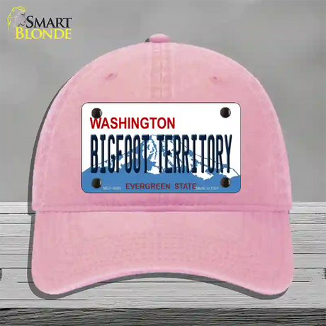 Bigfoot Territory Washington Novelty License Plate Hat Unconstructed Cotton / Pink