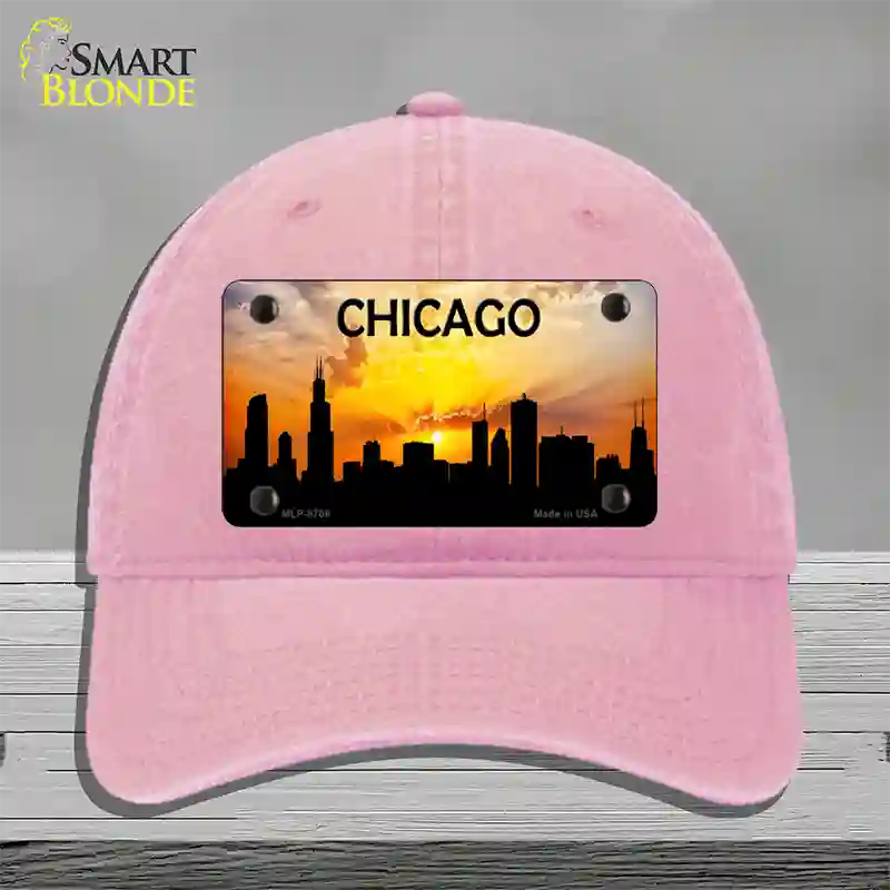 Chicago Silhouette Novelty License Plate Hat Unconstructed Cotton / Pink