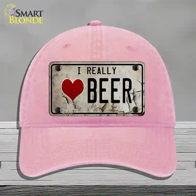 I Love Beer Novelty License Plate Hat Unconstructed Cotton / Pink