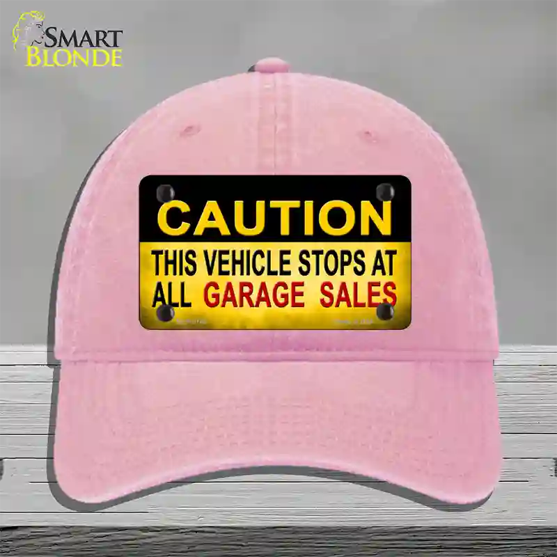 Caution Stops At Garage Sales Novelty License Plate Hat Unconstructed Cotton / Pink