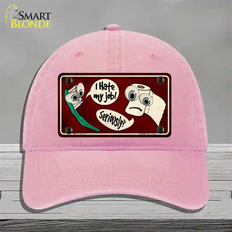 I Hate My Job Novelty License Plate Hat Unconstructed Cotton / Pink