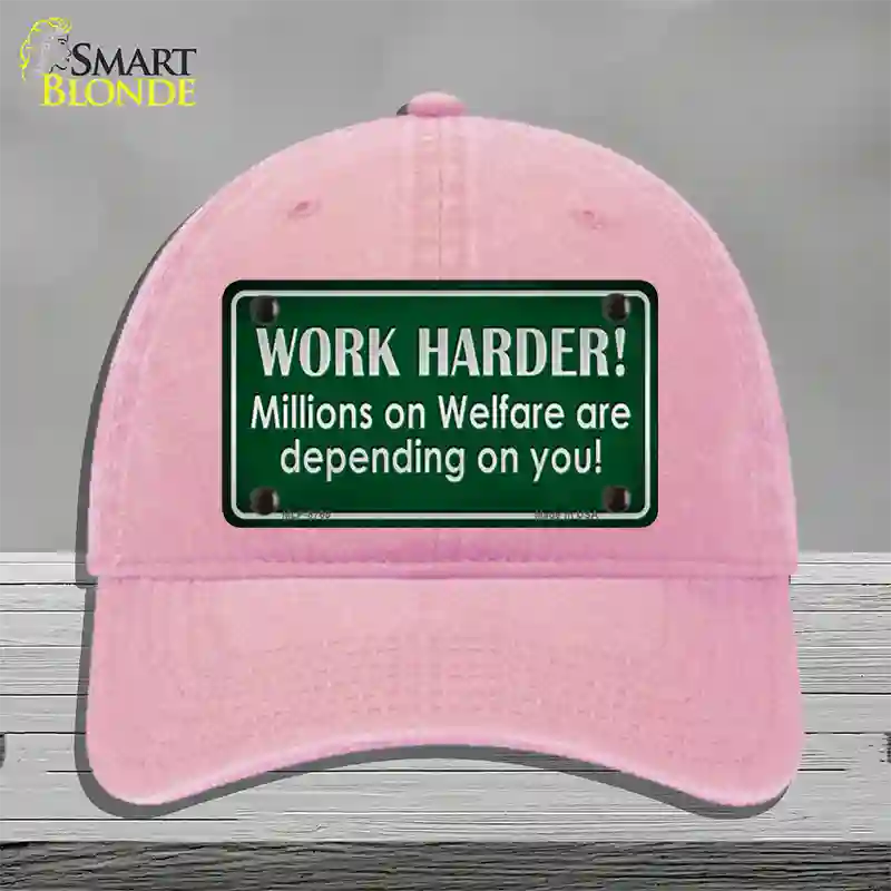 Work Harder Novelty License Plate Hat Unconstructed Cotton / Pink