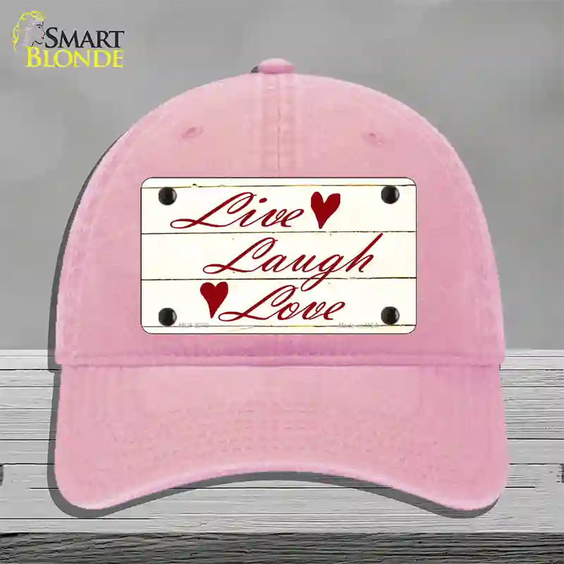 Live, Laugh, Love Novelty License Plate Hat Unconstructed Cotton / Pink