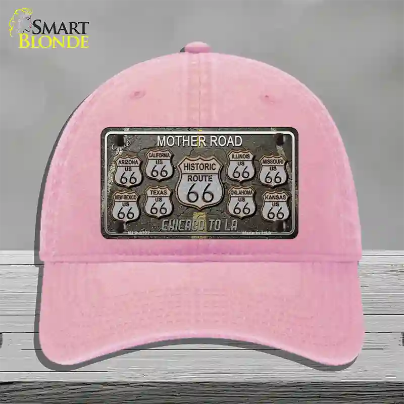 Route 66 Black Top Novelty License Plate Hat Unconstructed Cotton / Pink