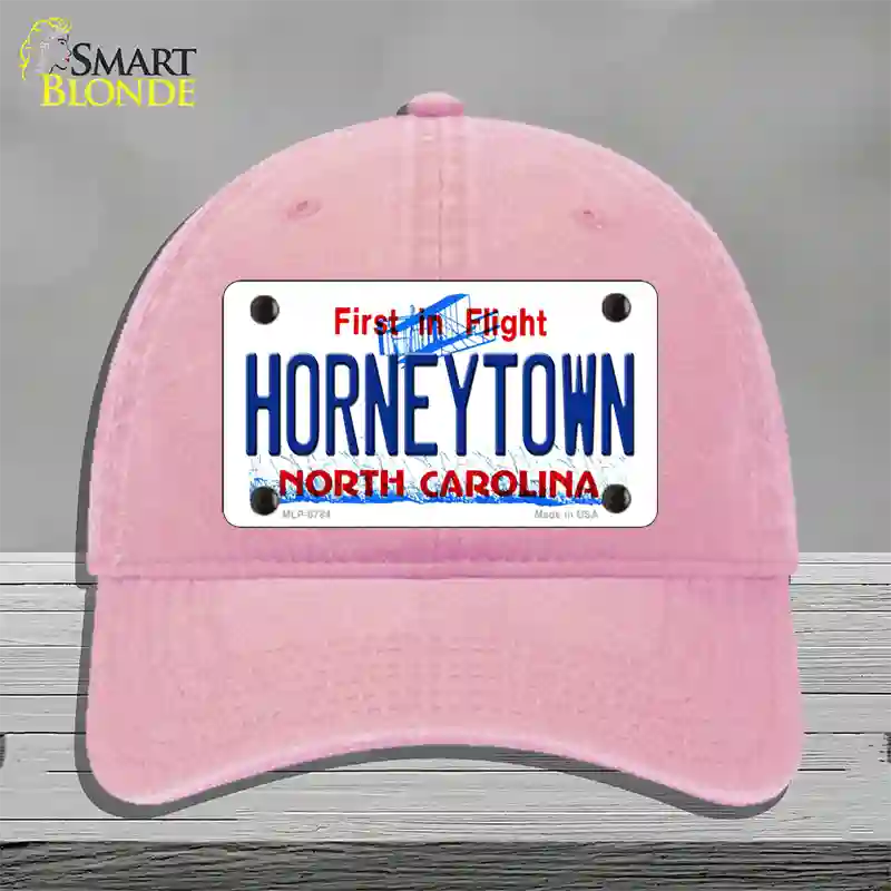 Horneytown North Carolina Novelty License Plate Hat Unconstructed Cotton / Pink