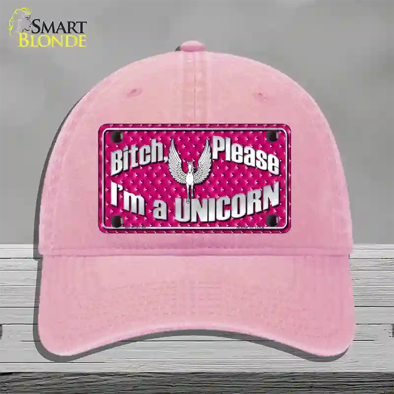 Bitch Please Novelty License Plate Hat Unconstructed Cotton / Pink