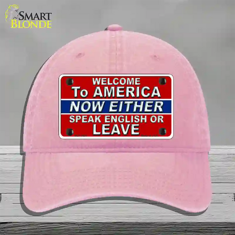 Speak English Or Leave Novelty License Plate Hat Unconstructed Cotton / Pink