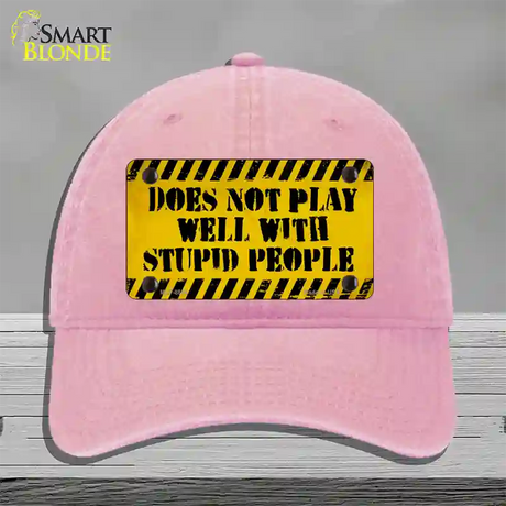 Does Not Play Well Novelty License Plate Hat Unconstructed Cotton / Pink