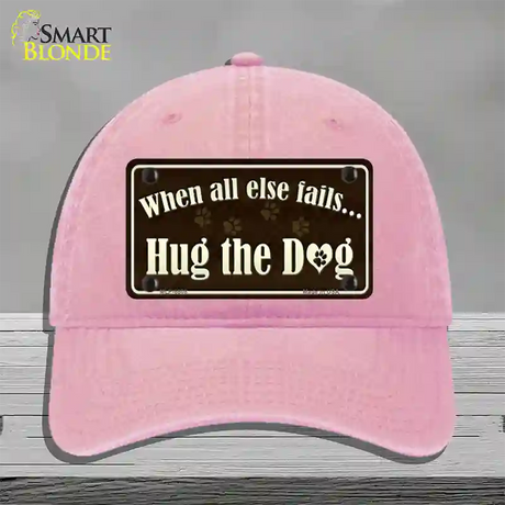 Hug The Dog Novelty License Plate Hat Unconstructed Cotton / Pink