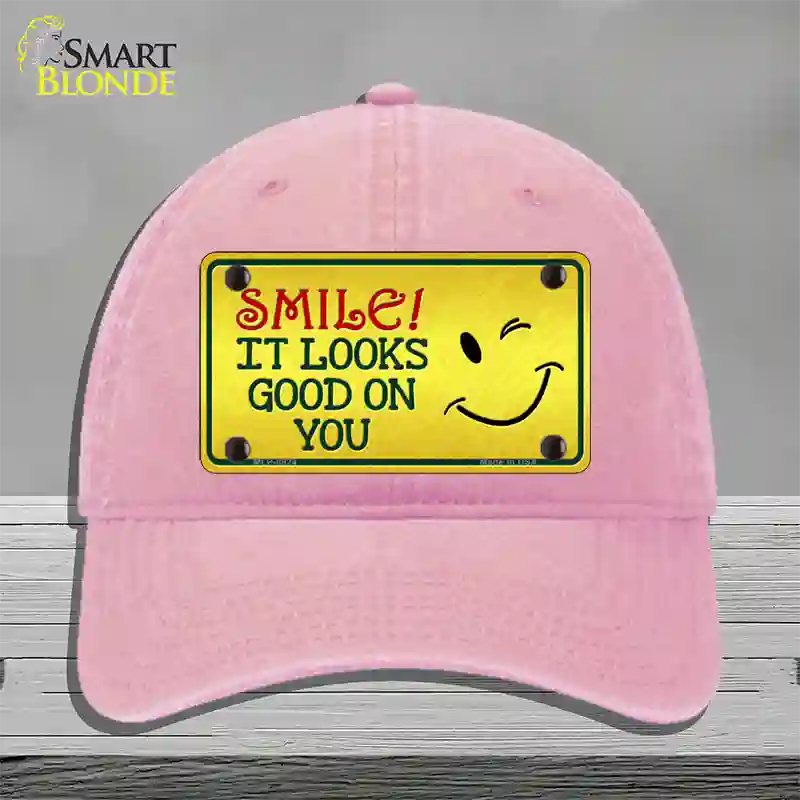 Smile Looks Good Novelty License Plate Hat Unconstructed Cotton / Pink