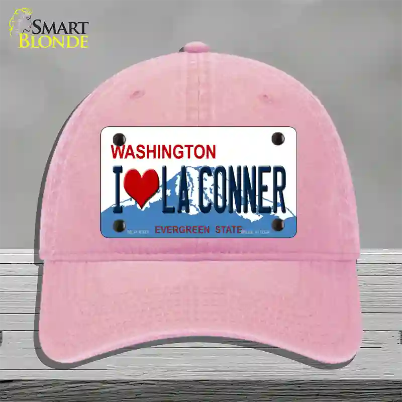 I Love La Conner Washington Novelty License Plate Hat Unconstructed Cotton / Pink