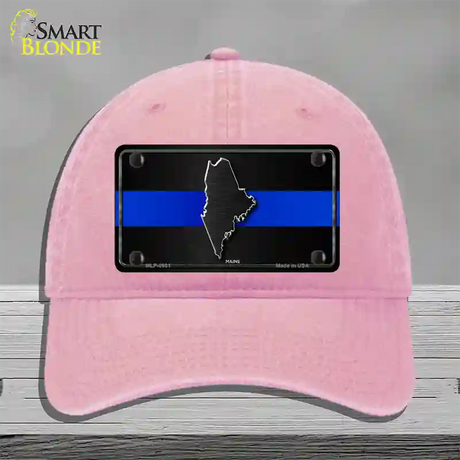 Maine Thin Blue Line Novelty License Plate Hat Unconstructed Cotton / Pink