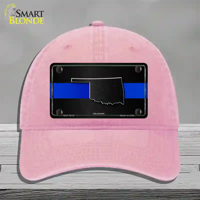 Oklahoma Thin Blue Line Novelty License Plate Hat Unconstructed Cotton / Pink