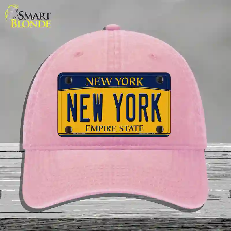 New York Yellow Novelty License Plate Hat Unconstructed Cotton / Pink