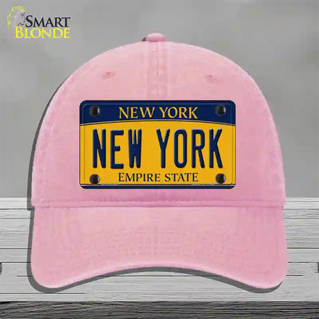 New York Yellow Novelty License Plate Hat Unconstructed Cotton / Pink