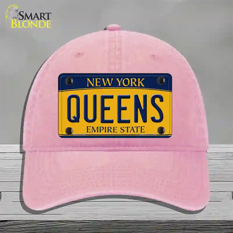 Queens New York Novelty License Plate Hat Unconstructed Cotton / Pink