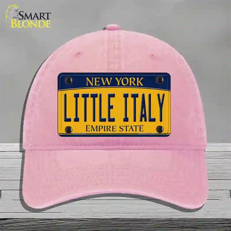 Little Italy New York Novelty License Plate Hat Unconstructed Cotton / Pink