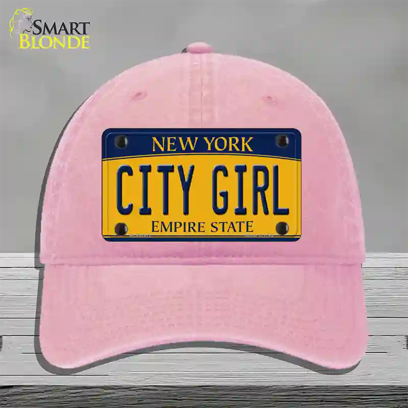 City Girl New York Novelty License Plate Hat Unconstructed Cotton / Pink