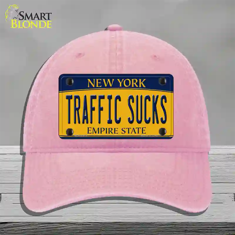 Traffic Sucks New York Novelty License Plate Hat Unconstructed Cotton / Pink