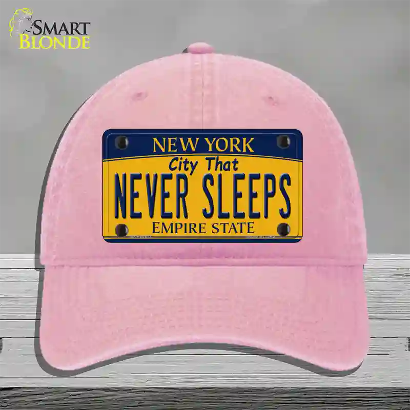 Never Sleeps New York Novelty License Plate Hat Unconstructed Cotton / Pink