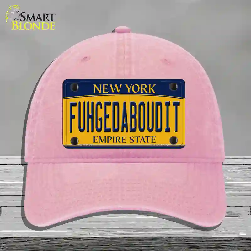 Fuhgedaboudit New York Novelty License Plate Hat Unconstructed Cotton / Pink