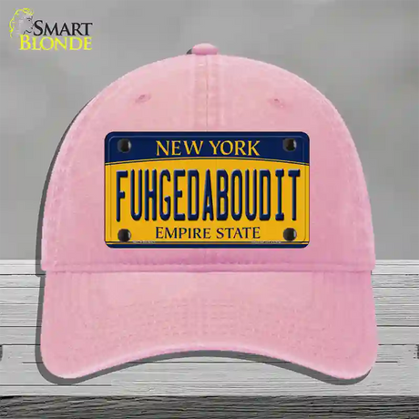 Fuhgedaboudit New York Novelty License Plate Hat Unconstructed Cotton / Pink