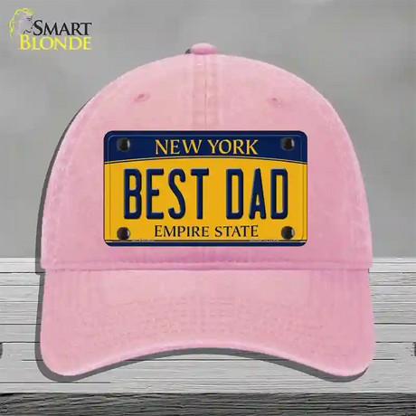 Best Dad New York Novelty License Plate Hat Unconstructed Cotton / Pink