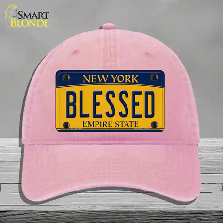 Blessed New York Novelty License Plate Hat Unconstructed Cotton / Pink