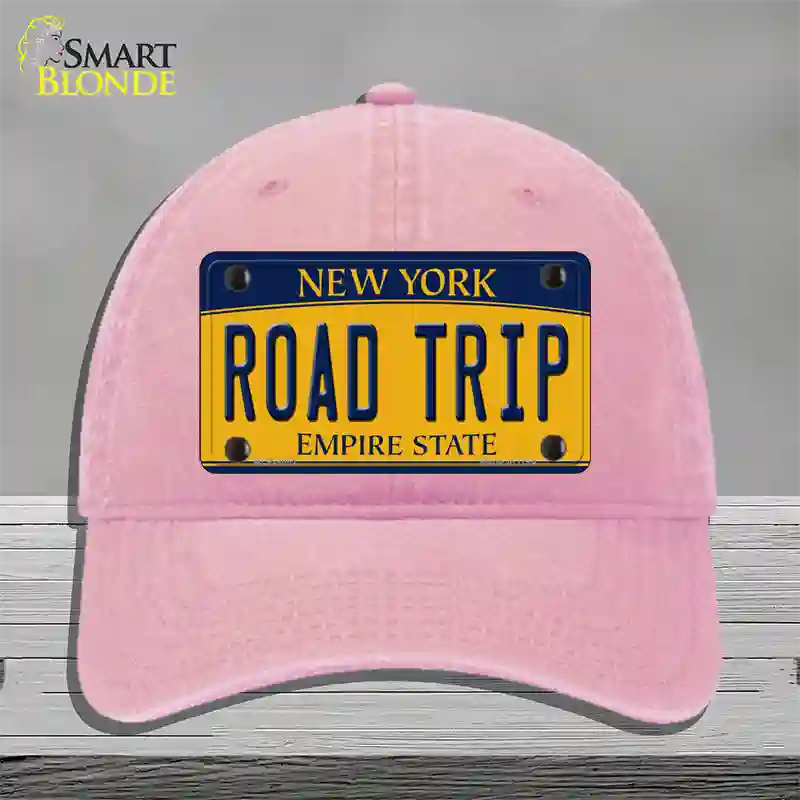 Road Trip New York Novelty License Plate Hat Unconstructed Cotton / Pink