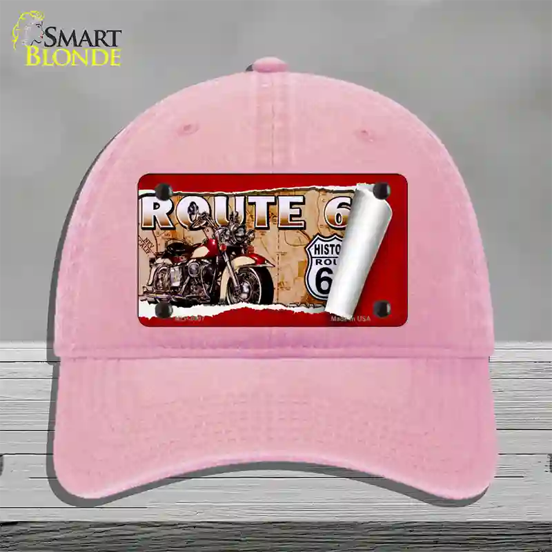 Route 66 Mother Road Scroll Novelty License Plate Hat Unconstructed Cotton / Pink