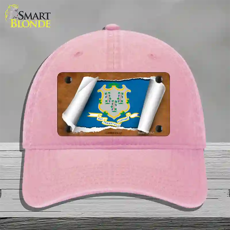 Connecticut Flag Scroll Novelty License Plate Hat Unconstructed Cotton / Pink