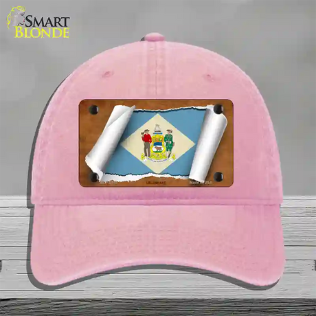 Delaware Flag Scroll Novelty License Plate Hat Unconstructed Cotton / Pink