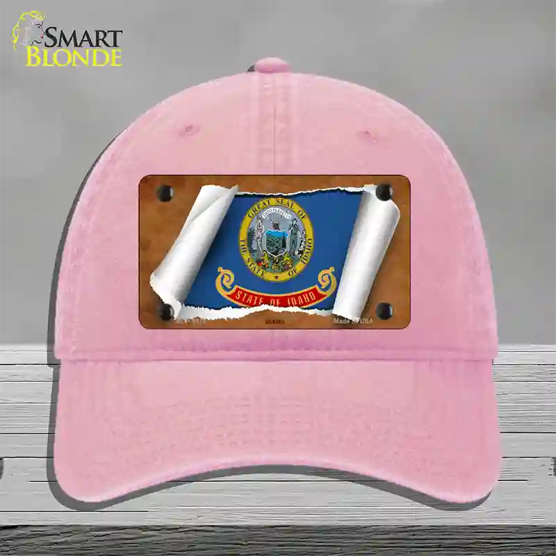 Idaho Flag Scroll Novelty License Plate Hat Unconstructed Cotton / Pink