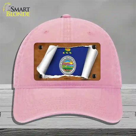 Kansas Flag Scroll Novelty License Plate Hat Unconstructed Cotton / Pink