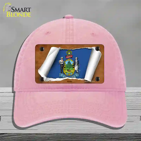 Maine Flag Scroll Novelty License Plate Hat Unconstructed Cotton / Pink