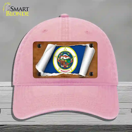 Minnesota Flag Scroll Novelty License Plate Hat Unconstructed Cotton / Pink