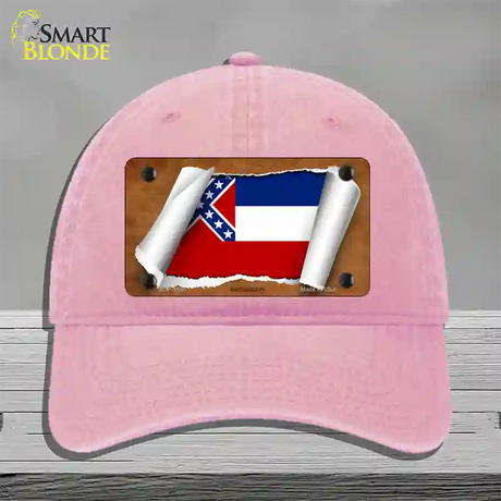 Mississippi Flag Scroll Novelty License Plate Hat Unconstructed Cotton / Pink