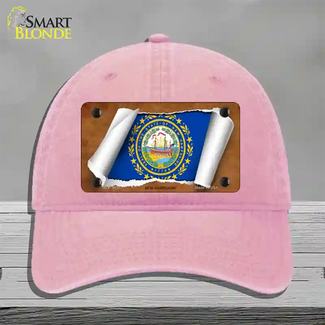 New Hampshire Flag Scroll Novelty License Plate Hat Unconstructed Cotton / Pink