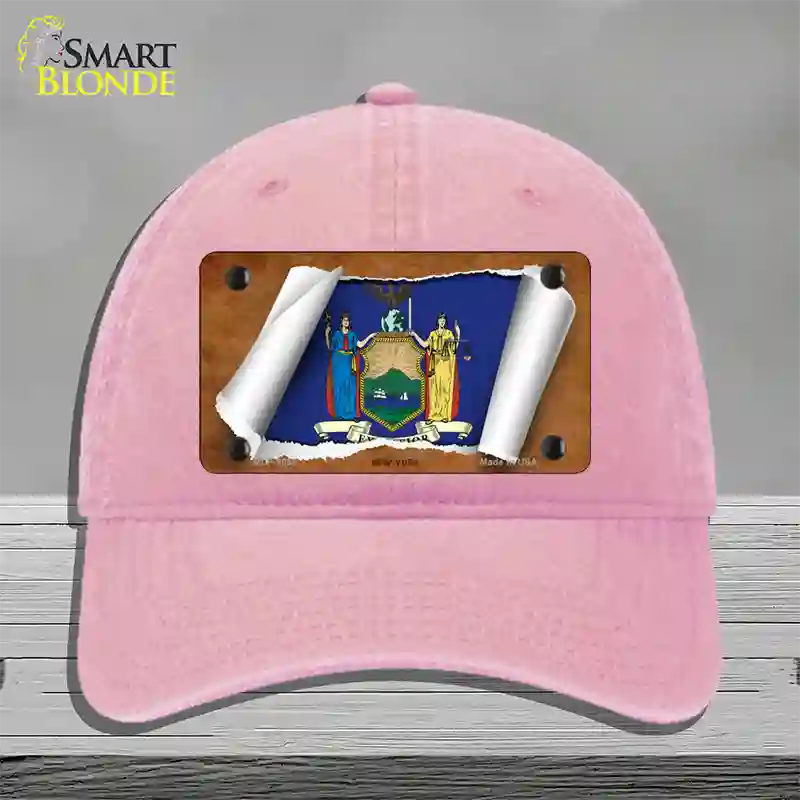 New York Flag Scroll Novelty License Plate Hat Unconstructed Cotton / Pink