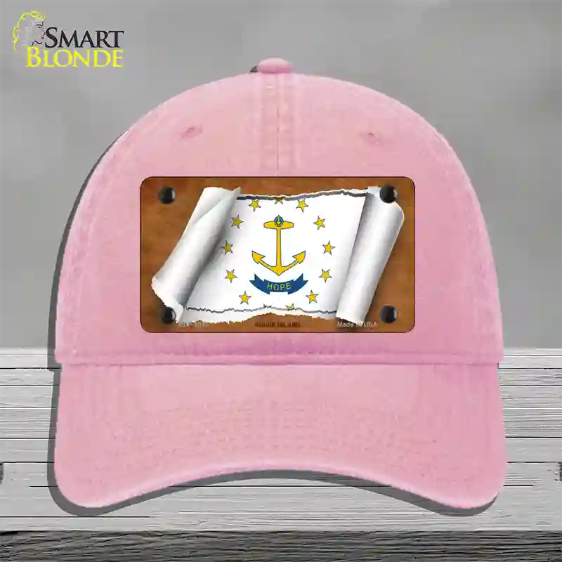 Rhode Island Flag Scroll Novelty License Plate Hat Unconstructed Cotton / Pink