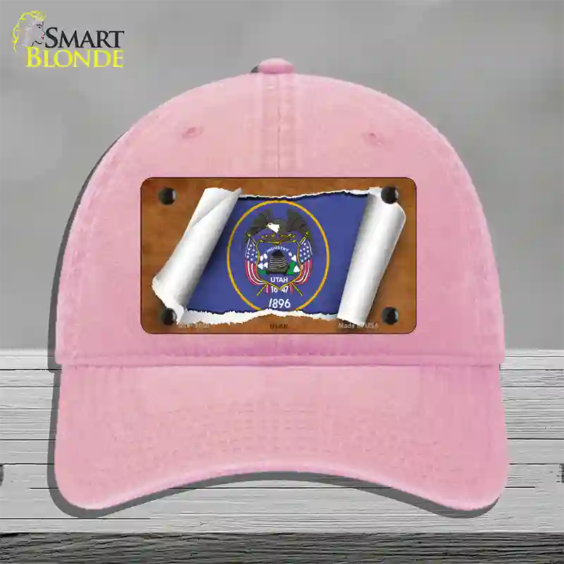 Utah Flag Scroll Novelty License Plate Hat Unconstructed Cotton / Pink